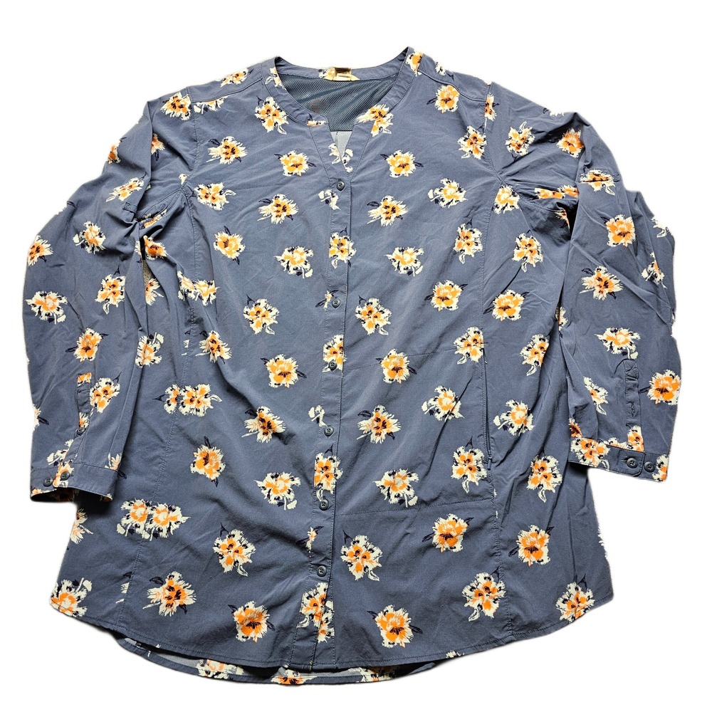 Duluth Trading Co. Shirt Womens 2XL Blue Floral Stretch Long Sleeve Button Up